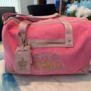 Juicy Couture Pink Logo Travel Duffel with Gold Accents